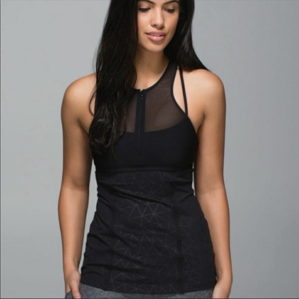🍋 Lululemon Pedal Pace Zip Front Mesh Tank Dream Catcher Embossed Black